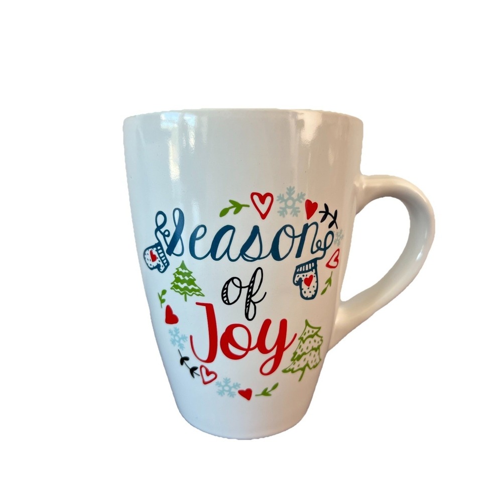 FabulousHome Season of Joy Christmas Coffee Mug White Mint Green Holiday Cup 5in